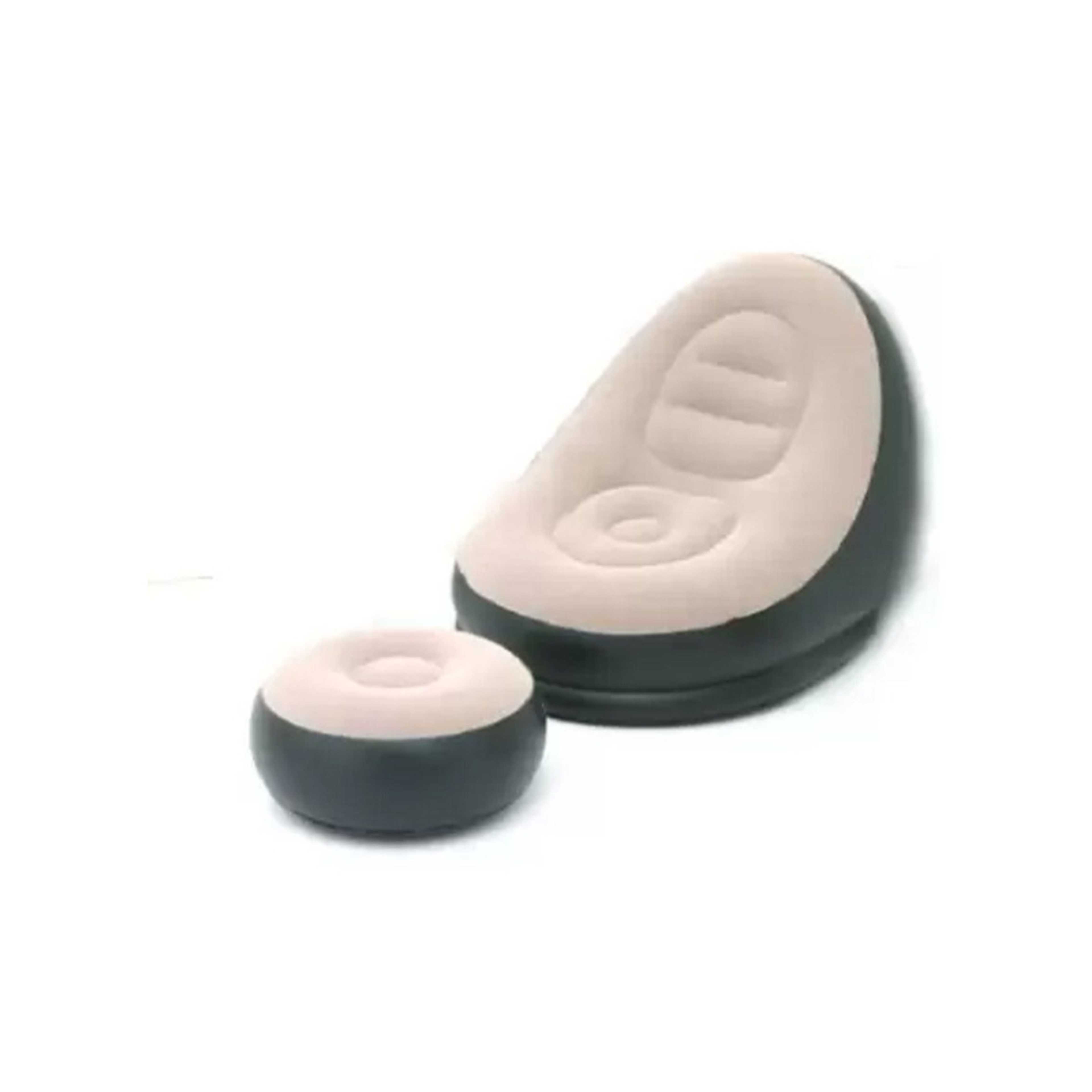 FULL JOY-Inflatable Air Chair with Footstool Vinyl 1 Seater Inflatable Sofa , Brown - Product Main Image
