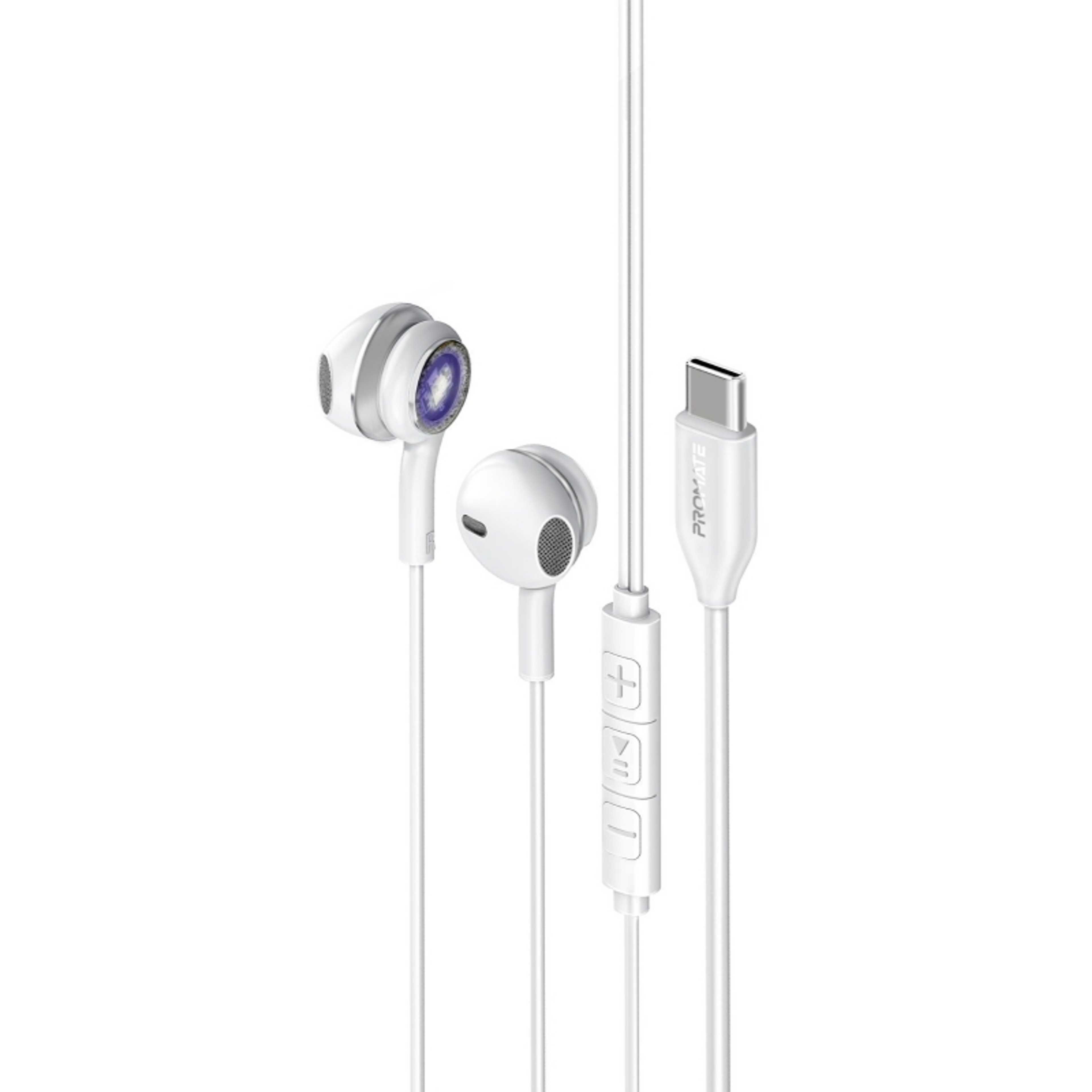USB-C Earphones, High Fidelity Transparent Wired In-Ear Headphones with Built-In Microphone, 3 RGB Modes, Calling Function and In-Line Button Controls Silver - Product Main Image