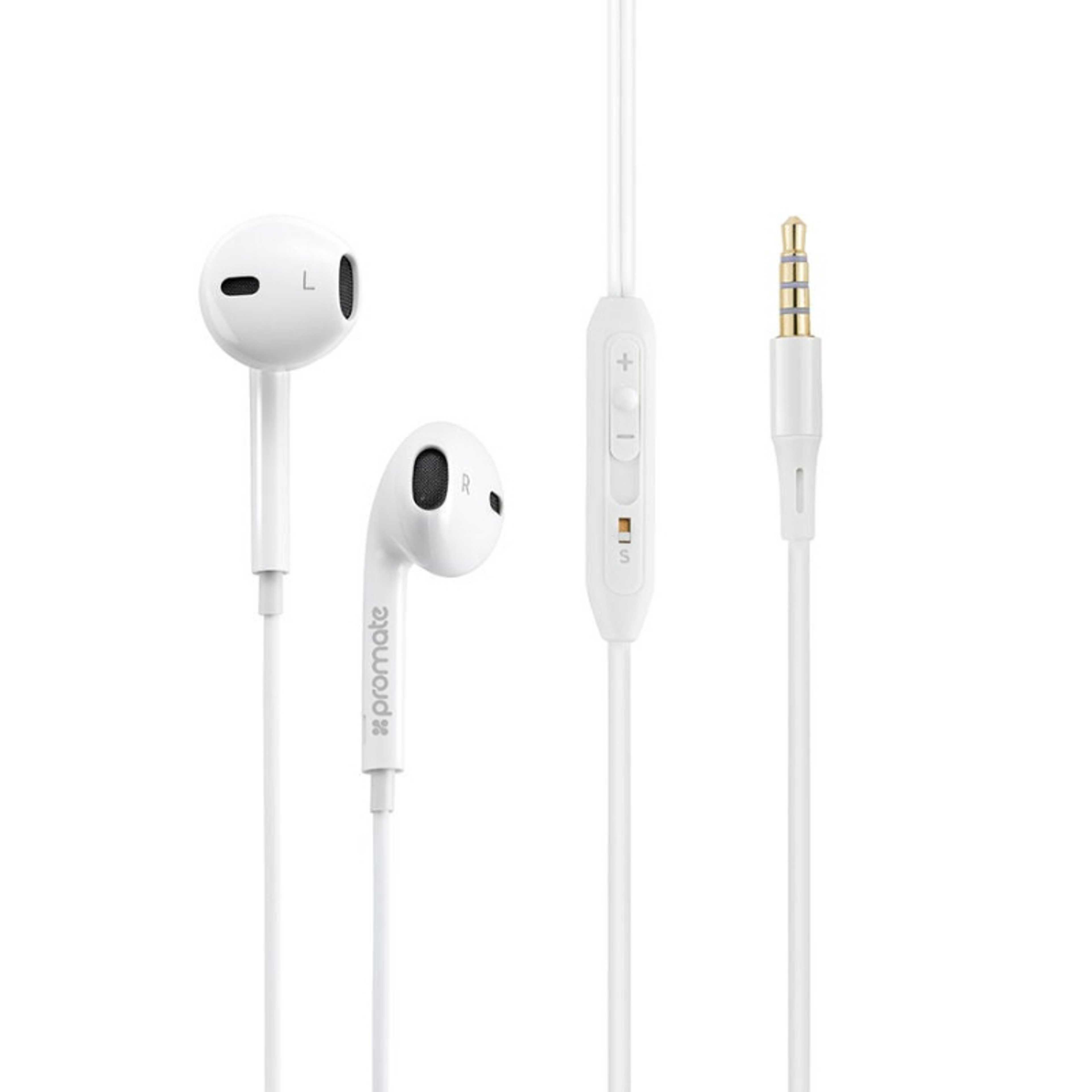Earphones, In-Ear 3.5mm Universal Crystal Sound And Noise Isolating Earbuds With In-Line Remote Volume Control And Built-In Mic For Smartphones, PC, Tablets, Laptops White - Product Main Image